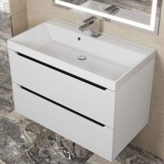 Тумба под раковину Uperwood Tanos 80 см, подвесная, белая/графит | фото 8